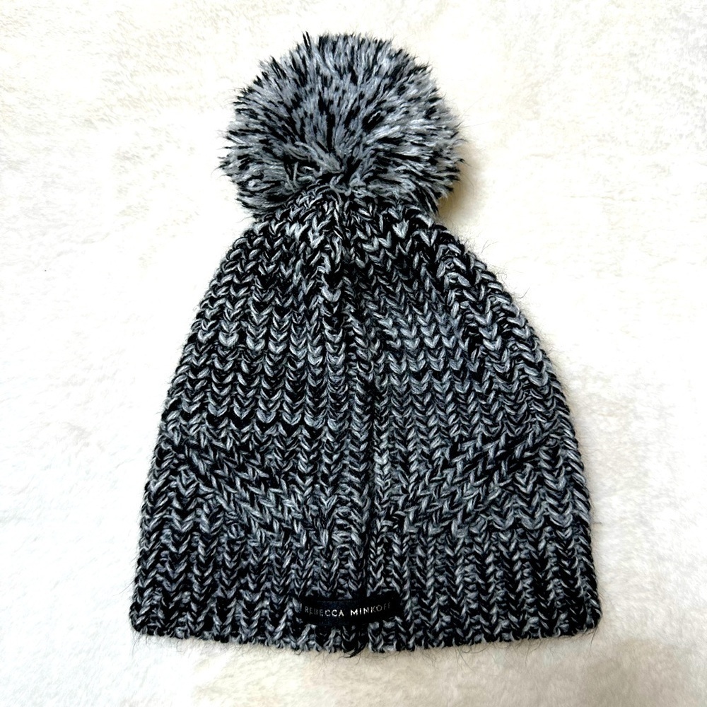 REBECCA MINKOFF Pom Pom Chunky Knit Beanie Hat